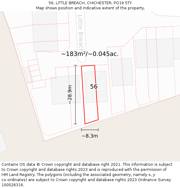 56, LITTLE BREACH, CHICHESTER, PO19 5TY: Plot and title map