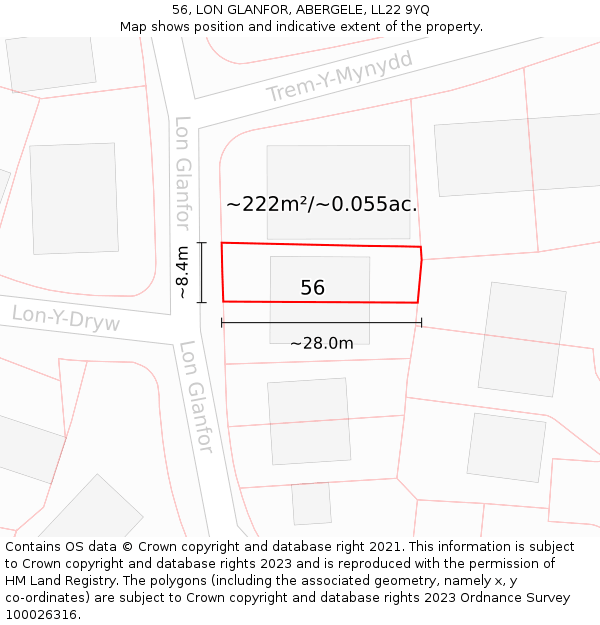 56, LON GLANFOR, ABERGELE, LL22 9YQ: Plot and title map