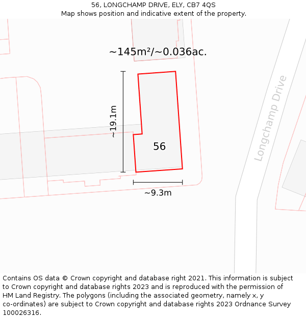 56, LONGCHAMP DRIVE, ELY, CB7 4QS: Plot and title map