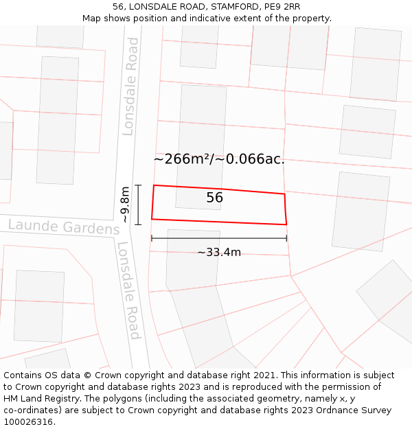 56, LONSDALE ROAD, STAMFORD, PE9 2RR: Plot and title map