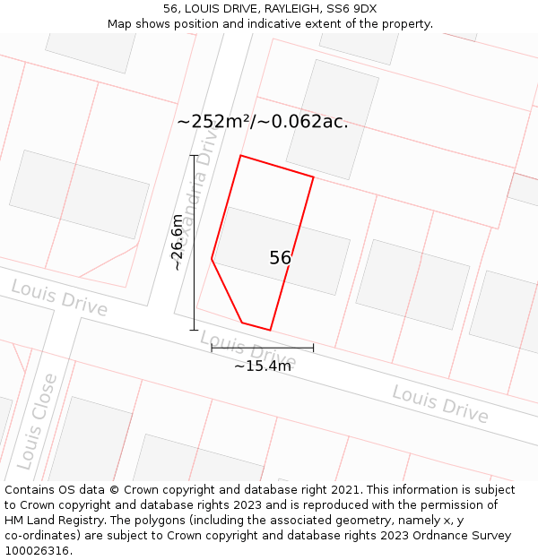 56, LOUIS DRIVE, RAYLEIGH, SS6 9DX: Plot and title map