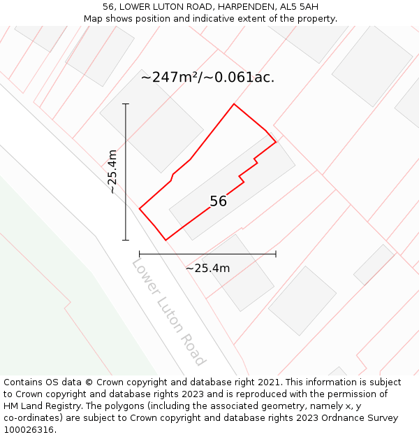 56, LOWER LUTON ROAD, HARPENDEN, AL5 5AH: Plot and title map