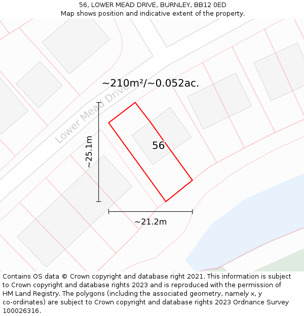 56, LOWER MEAD DRIVE, BURNLEY, BB12 0ED: Plot and title map