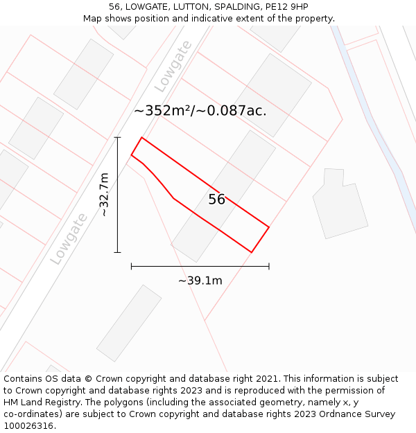56, LOWGATE, LUTTON, SPALDING, PE12 9HP: Plot and title map