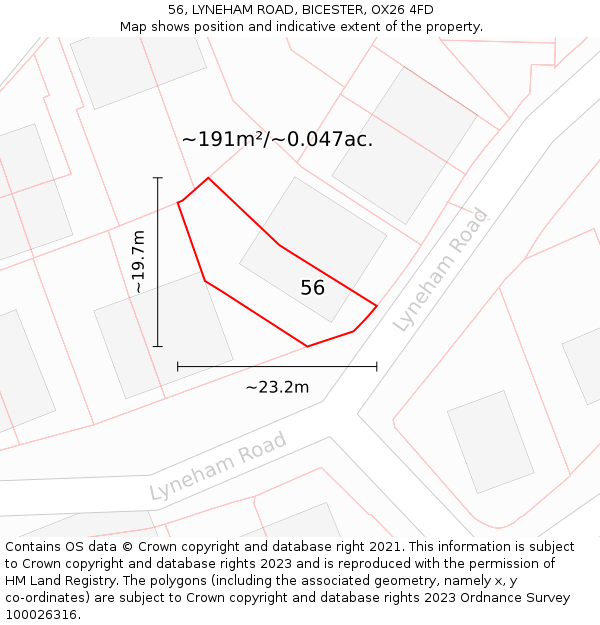 56, LYNEHAM ROAD, BICESTER, OX26 4FD: Plot and title map