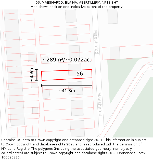 56, MAESHAFOD, BLAINA, ABERTILLERY, NP13 3HT: Plot and title map