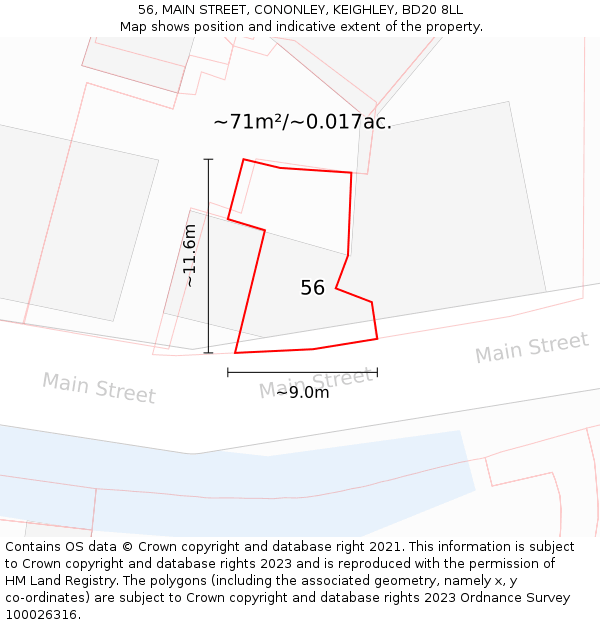 56, MAIN STREET, CONONLEY, KEIGHLEY, BD20 8LL: Plot and title map