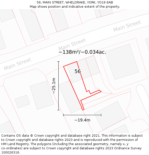 56, MAIN STREET, WHELDRAKE, YORK, YO19 6AB: Plot and title map