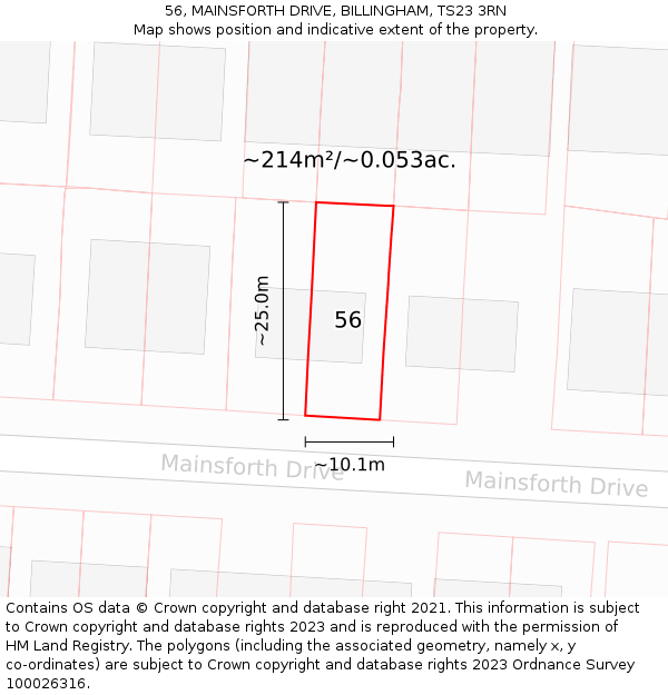 56, MAINSFORTH DRIVE, BILLINGHAM, TS23 3RN: Plot and title map