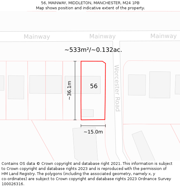 56, MAINWAY, MIDDLETON, MANCHESTER, M24 1PB: Plot and title map