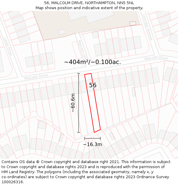 56, MALCOLM DRIVE, NORTHAMPTON, NN5 5NL: Plot and title map