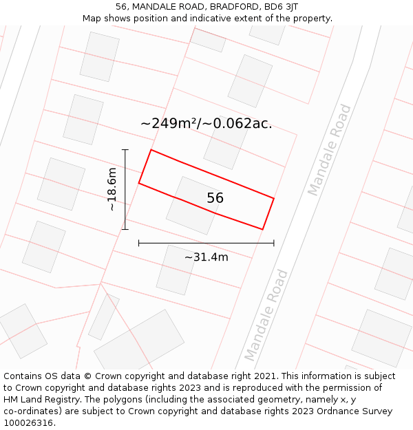 56, MANDALE ROAD, BRADFORD, BD6 3JT: Plot and title map