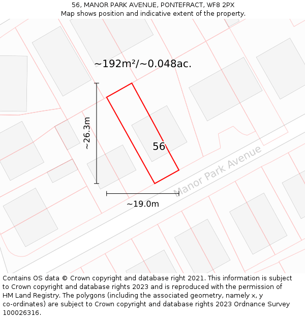 56, MANOR PARK AVENUE, PONTEFRACT, WF8 2PX: Plot and title map