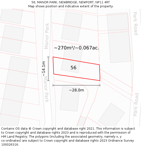 56, MANOR PARK, NEWBRIDGE, NEWPORT, NP11 4RT: Plot and title map