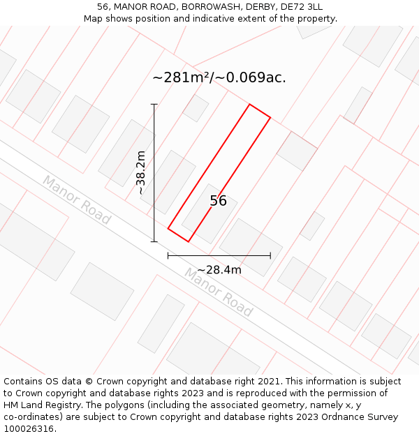 56, MANOR ROAD, BORROWASH, DERBY, DE72 3LL: Plot and title map