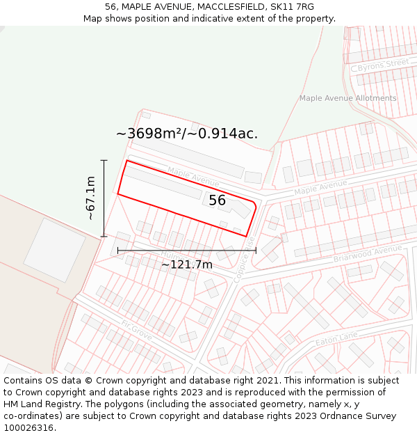 56, MAPLE AVENUE, MACCLESFIELD, SK11 7RG: Plot and title map