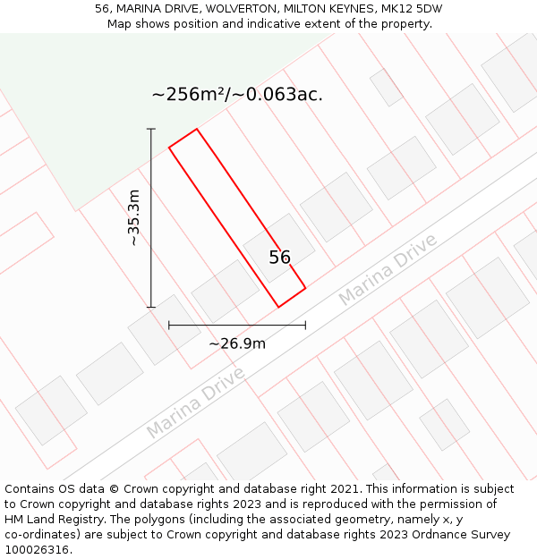 56, MARINA DRIVE, WOLVERTON, MILTON KEYNES, MK12 5DW: Plot and title map