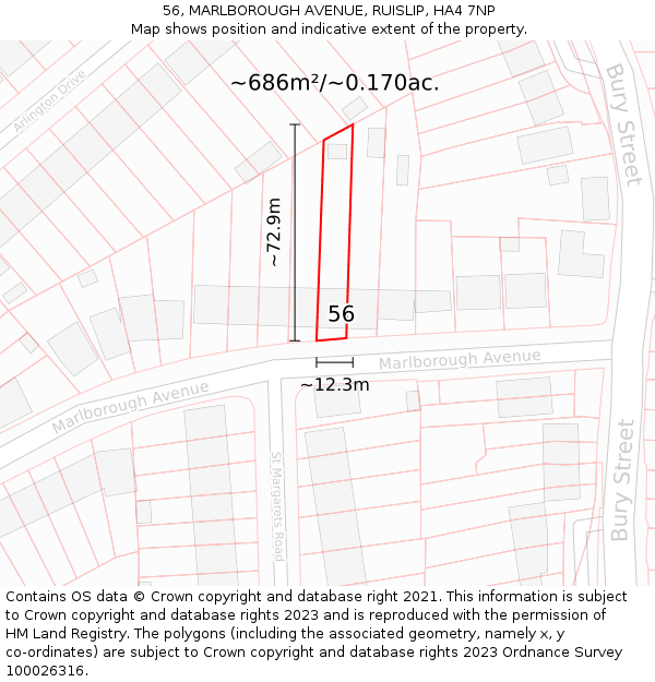 56, MARLBOROUGH AVENUE, RUISLIP, HA4 7NP: Plot and title map