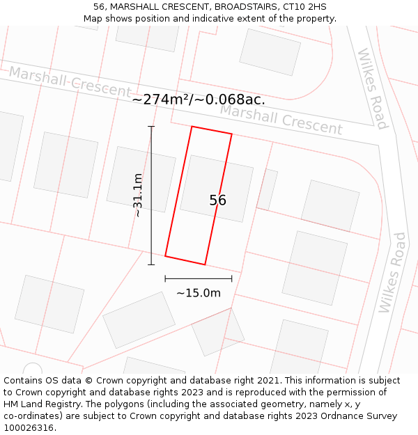 56, MARSHALL CRESCENT, BROADSTAIRS, CT10 2HS: Plot and title map