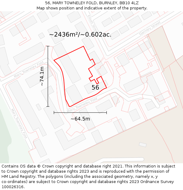 56, MARY TOWNELEY FOLD, BURNLEY, BB10 4LZ: Plot and title map