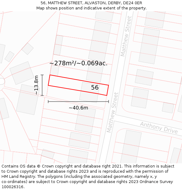 56, MATTHEW STREET, ALVASTON, DERBY, DE24 0ER: Plot and title map