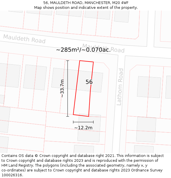 56, MAULDETH ROAD, MANCHESTER, M20 4WF: Plot and title map