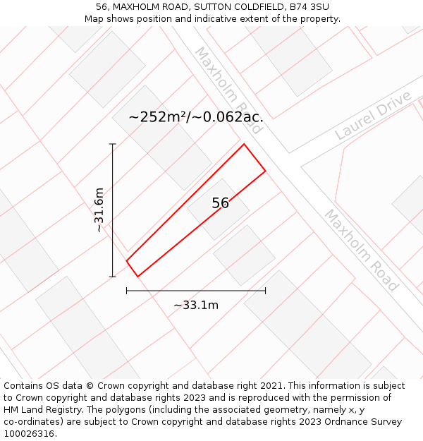 56, MAXHOLM ROAD, SUTTON COLDFIELD, B74 3SU: Plot and title map