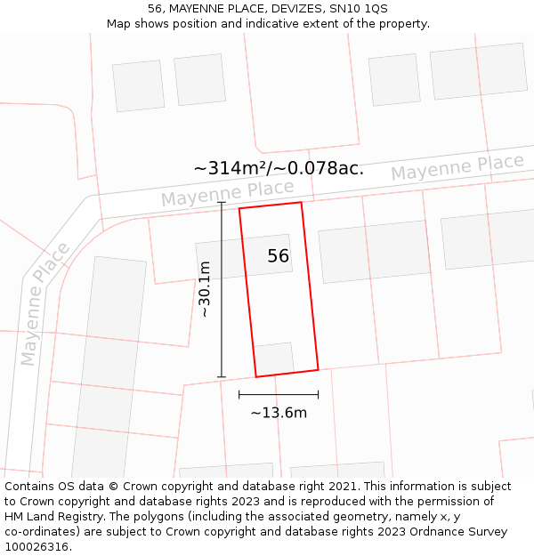 56, MAYENNE PLACE, DEVIZES, SN10 1QS: Plot and title map