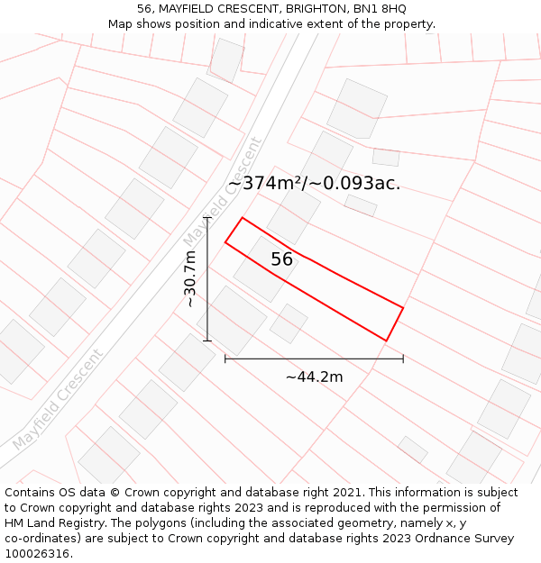 56, MAYFIELD CRESCENT, BRIGHTON, BN1 8HQ: Plot and title map