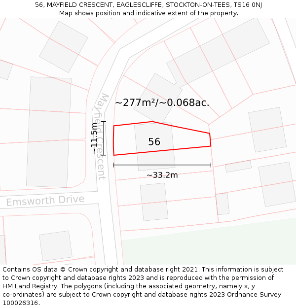 56, MAYFIELD CRESCENT, EAGLESCLIFFE, STOCKTON-ON-TEES, TS16 0NJ: Plot and title map