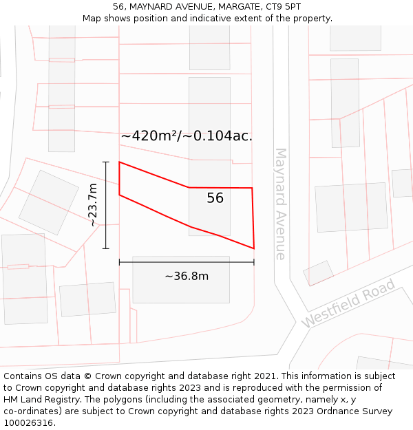 56, MAYNARD AVENUE, MARGATE, CT9 5PT: Plot and title map