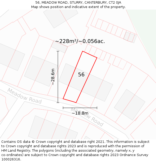 56, MEADOW ROAD, STURRY, CANTERBURY, CT2 0JA: Plot and title map