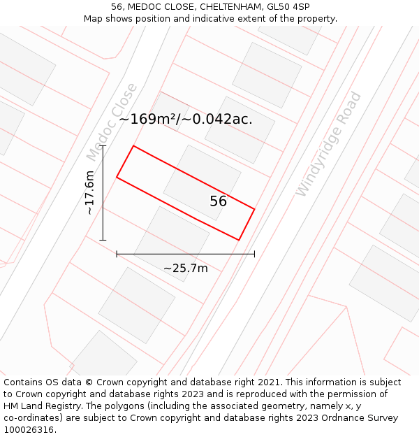 56, MEDOC CLOSE, CHELTENHAM, GL50 4SP: Plot and title map