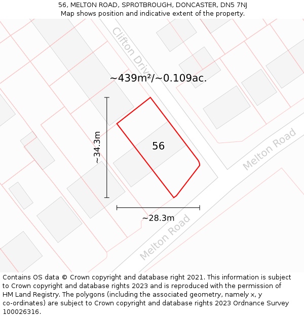 56, MELTON ROAD, SPROTBROUGH, DONCASTER, DN5 7NJ: Plot and title map