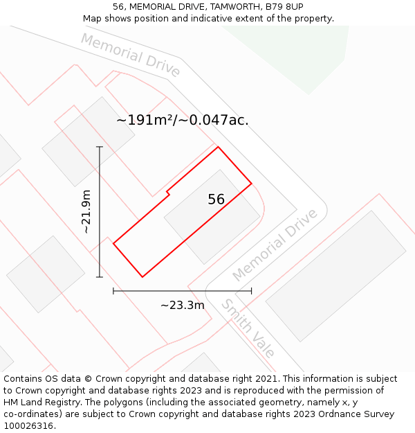 56, MEMORIAL DRIVE, TAMWORTH, B79 8UP: Plot and title map