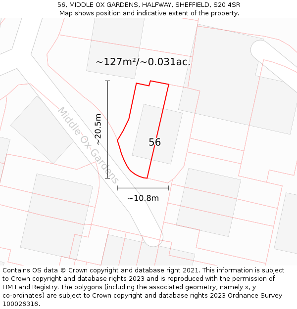 56, MIDDLE OX GARDENS, HALFWAY, SHEFFIELD, S20 4SR: Plot and title map