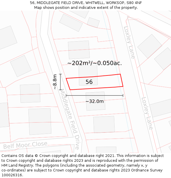 56, MIDDLEGATE FIELD DRIVE, WHITWELL, WORKSOP, S80 4NF: Plot and title map