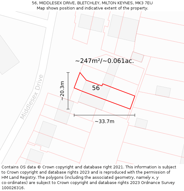 56, MIDDLESEX DRIVE, BLETCHLEY, MILTON KEYNES, MK3 7EU: Plot and title map