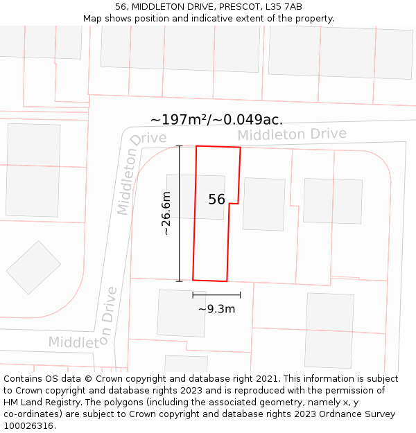 56, MIDDLETON DRIVE, PRESCOT, L35 7AB: Plot and title map