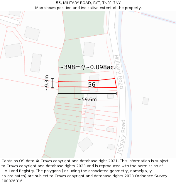 56, MILITARY ROAD, RYE, TN31 7NY: Plot and title map