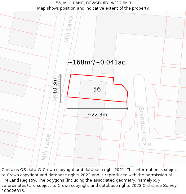 56, MILL LANE, DEWSBURY, WF12 8NB: Plot and title map