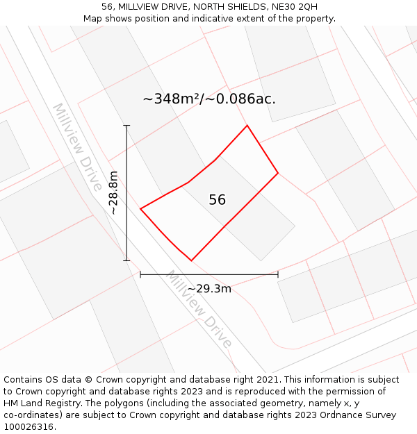 56, MILLVIEW DRIVE, NORTH SHIELDS, NE30 2QH: Plot and title map