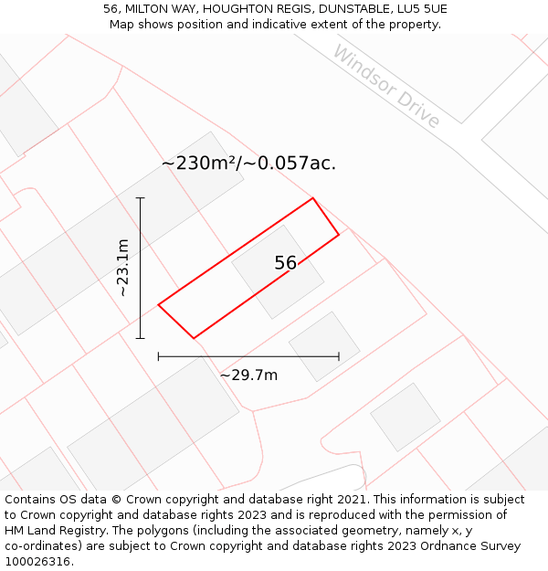 56, MILTON WAY, HOUGHTON REGIS, DUNSTABLE, LU5 5UE: Plot and title map