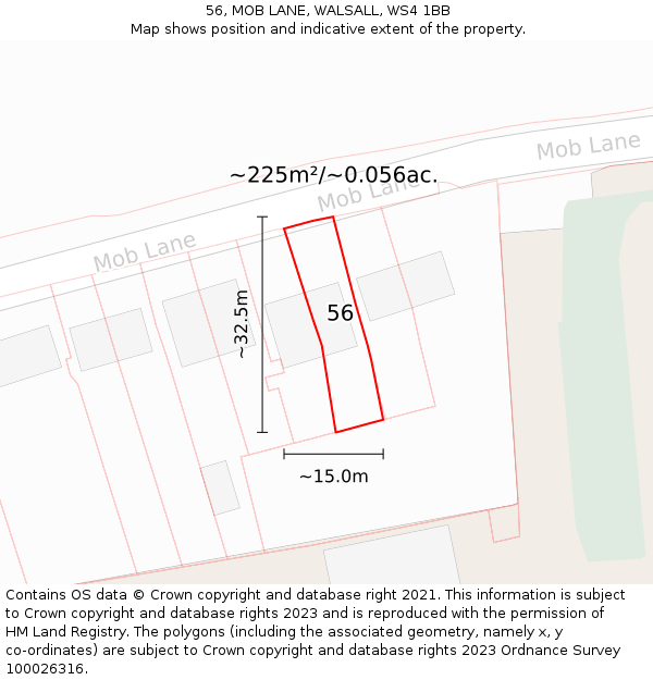56, MOB LANE, WALSALL, WS4 1BB: Plot and title map