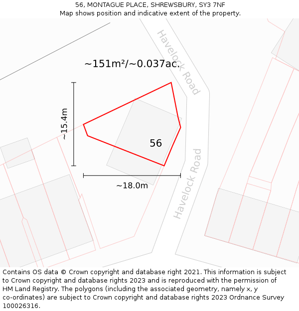 56, MONTAGUE PLACE, SHREWSBURY, SY3 7NF: Plot and title map