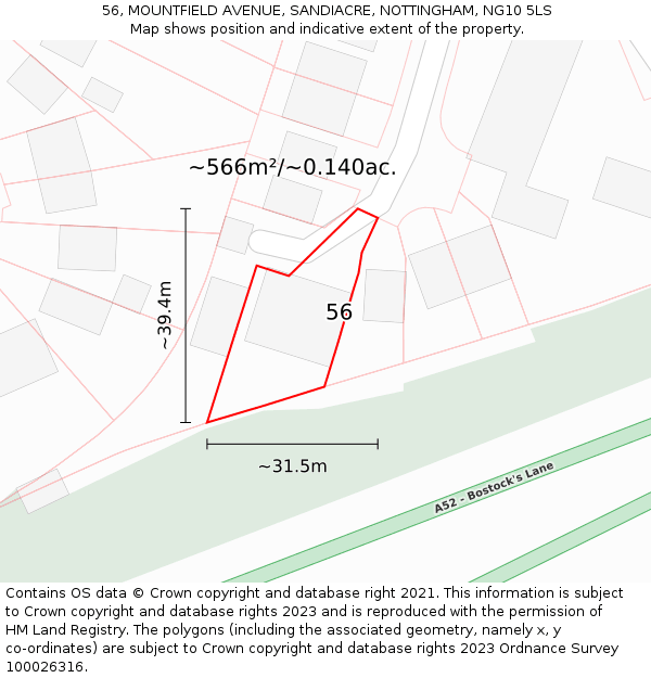 56, MOUNTFIELD AVENUE, SANDIACRE, NOTTINGHAM, NG10 5LS: Plot and title map