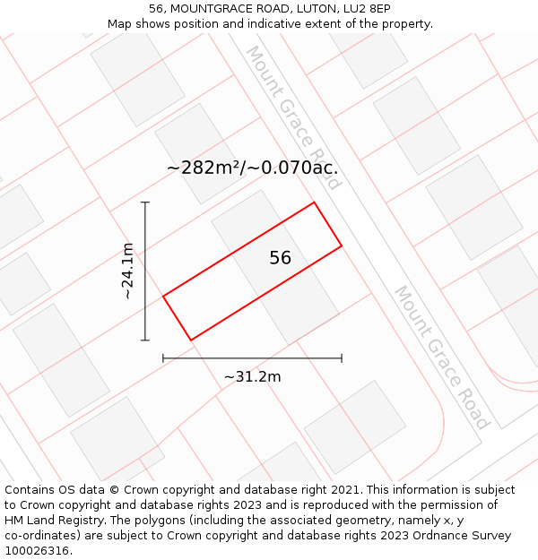 56, MOUNTGRACE ROAD, LUTON, LU2 8EP: Plot and title map