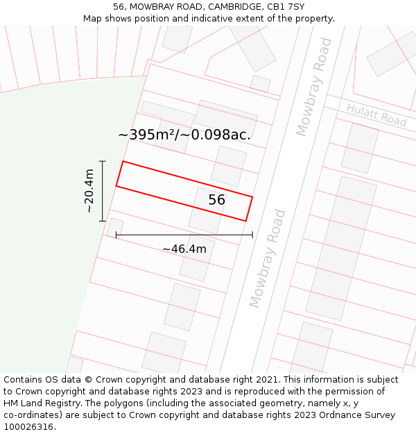 56, MOWBRAY ROAD, CAMBRIDGE, CB1 7SY: Plot and title map