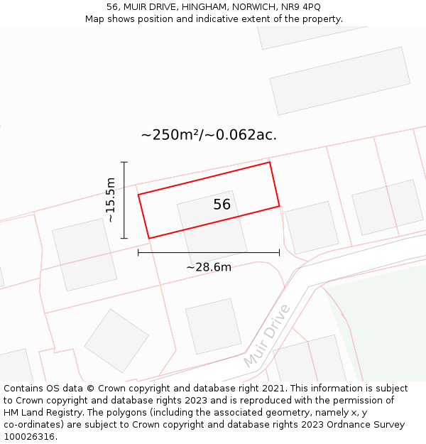 56, MUIR DRIVE, HINGHAM, NORWICH, NR9 4PQ: Plot and title map