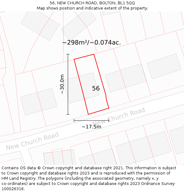 56, NEW CHURCH ROAD, BOLTON, BL1 5QQ: Plot and title map